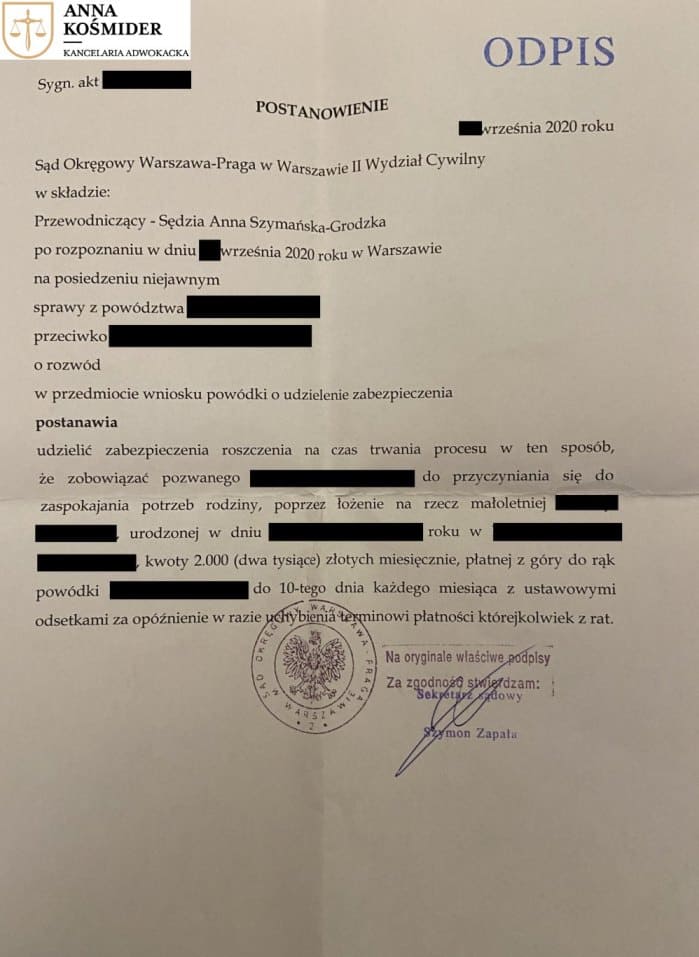 Alimenty na dziecko 2 000 zł wyrok